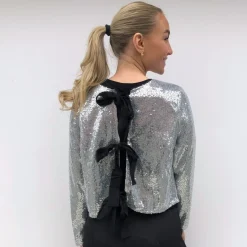Co'couture bluse - Stevie Sequin LS Bow silver