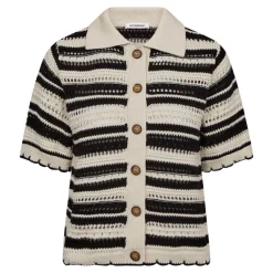 Co'couture cardigan - Odette Stripe SS offwhite/black