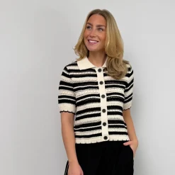 Co'couture cardigan - Odette Stripe SS offwhite/black