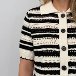 Co'couture cardigan - Odette Stripe SS offwhite/black