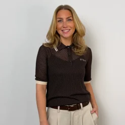 Co'couture strik - Lue Pointelle Polo dark brown