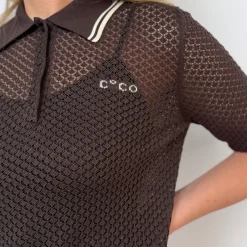 Co'couture strik - Lue Pointelle Polo dark brown