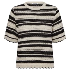 Co'couture strik - Odette Stripe SS O-knit off white/black