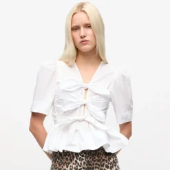 Ganni bluse - W0309 Tie Strap bright white