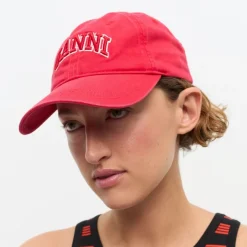 Ganni cap - A6903 Washed Cotton Canvas fiery red