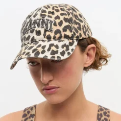 Ganni cap - A6898 Washed Cotton Canvas leopard