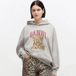 Ganni hoodie - A1060024 Isoli Beaded Baby Tiger Print paloma