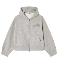 Ganni hoodie - T4328 Heavy Terry Jersey Zip paloma melange