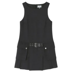 Ganni kjole - A1030115 Wool Suiting Belted Mini phantom