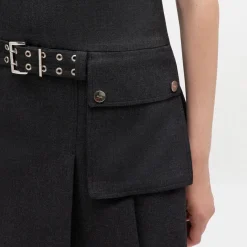 Ganni kjole - A1030115 Wool Suiting Belted Mini phantom