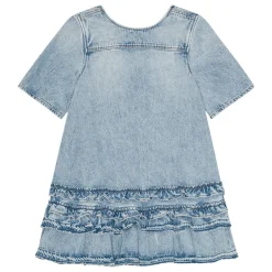 Ganni kjole - J1857 Soft Rigid Denim Open Back Frill Mini light bvlue stone