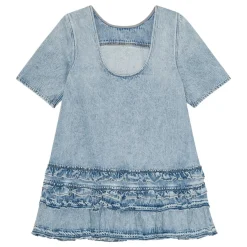 Ganni kjole - J1857 Soft Rigid Denim Open Back Frill Mini light bvlue stone