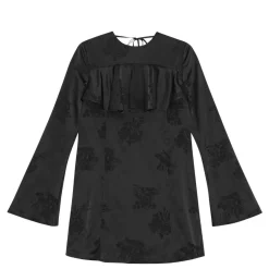 Ganni kjole - W0792 Fluid Satin Jacquard Mini Ruffle black