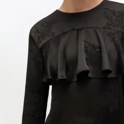 Ganni kjole - W0792 Fluid Satin Jacquard Mini Ruffle black