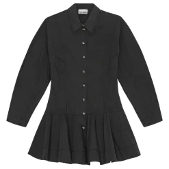 Ganni kjole - W1001 Stretch Cotton Buttoned Mini Dress black