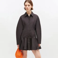 Ganni kjole - W1001 Stretch Cotton Buttoned Mini Dress black