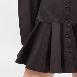 Ganni kjole - W1001 Stretch Cotton Buttoned Mini Dress black