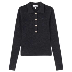 Ganni strik - A1070125 Mini Ribbed Merino Polo phantom