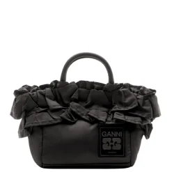 Ganni taske - A7187 Mini Shopper Ruffle black
