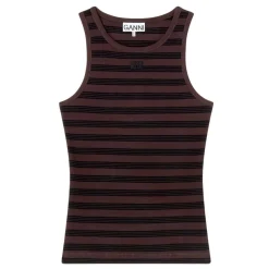 Ganni top - A1050049 Soft Cotton Rib Tank chocolate plum