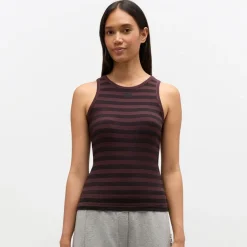 Ganni top - A1050049 Soft Cotton Rib Tank chocolate plum