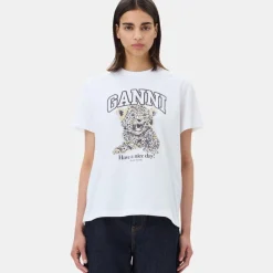 Ganni t-shirt - T4124 Leopard Relaxed white