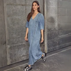 Haute L'amitié kjole - Denim Raw Hem denim blue