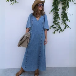 Haute L'amitié kjole - Denim Raw Hem denim blue