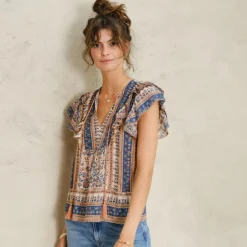 M.A.B.E top - Cass Print Frill navy