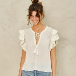 M.A.B.E top - Mina Emb S/S ecru