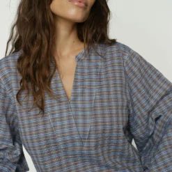 Mos Mosh bluse - Yen Check ultramarine