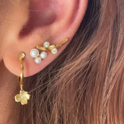 Stine A ørering - 1322 Flow with two stones single guldbelagt