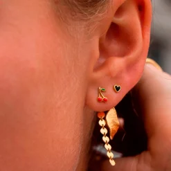 Stine A ørestik - 1181 Petit Love Heart black enamel guldbelagt